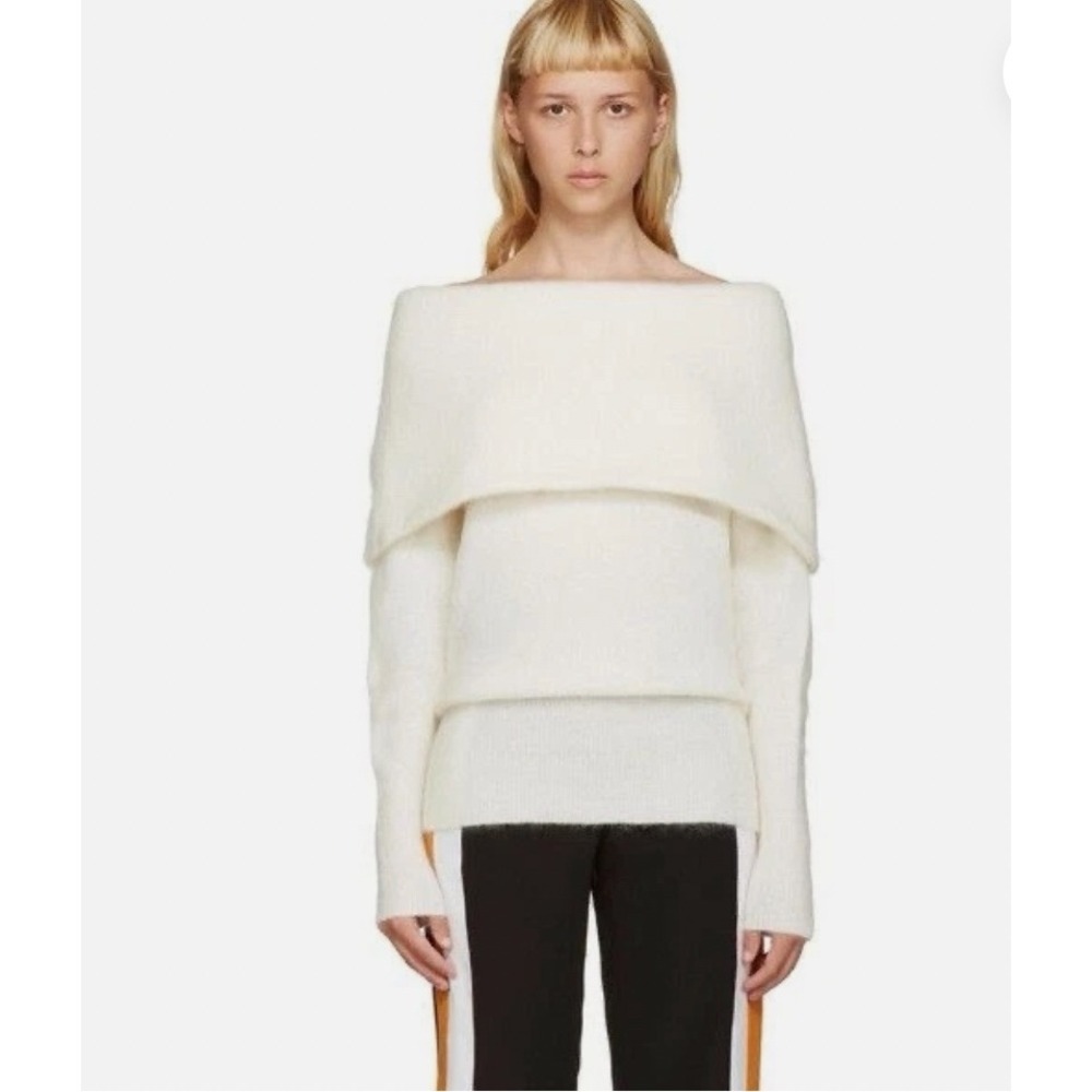 Acne Studios Daze Mohair Cream Off the Shoulder Cowl Neck Sweater XXS 19G143